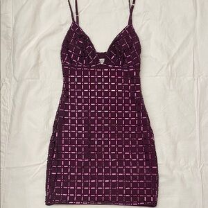 Oh Polly Purple Checkered Mini Dress